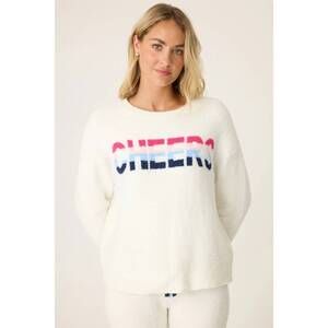 NEW PJ SALVAGE cheers stripe trim long sleeve sweater in white